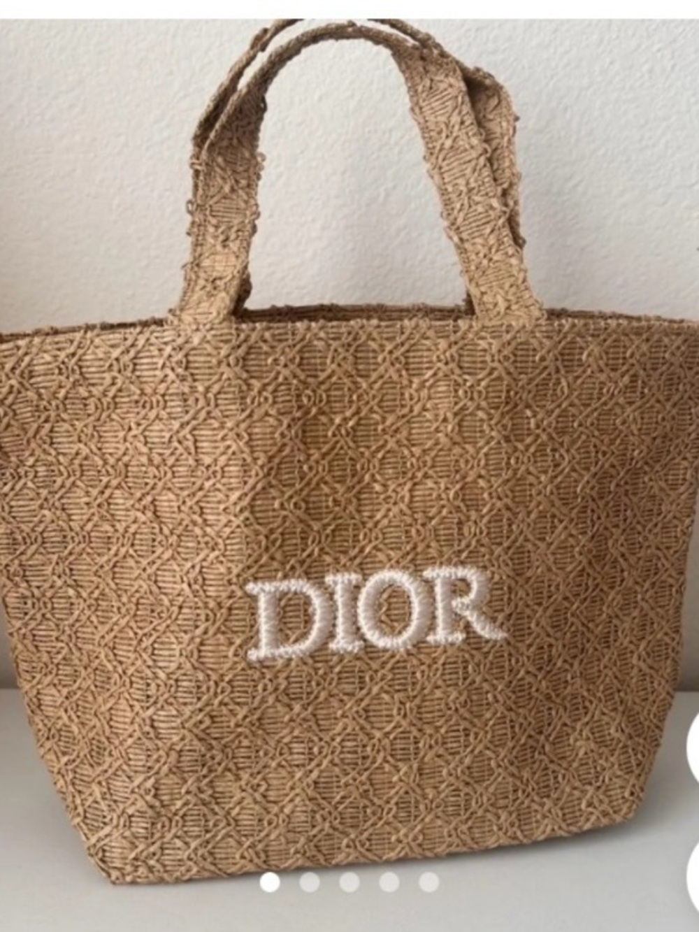 Dior Beige Woven Raffia Tote Bag